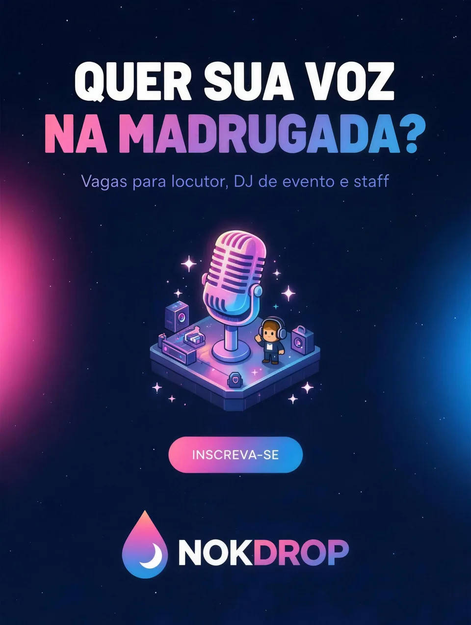 Post Quer sua voz na madrugada com microfone em pixel art
